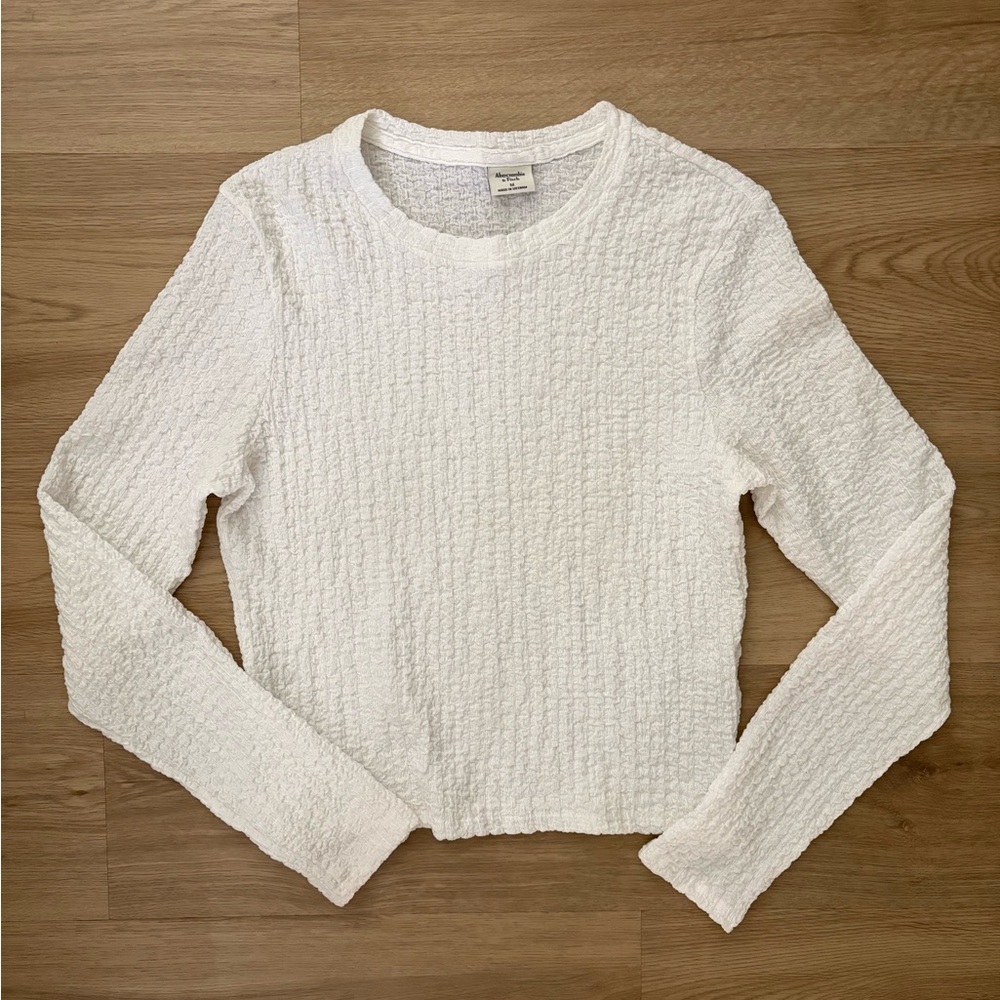 Abercrombie & Fitch White Textured Long Sleeve Top